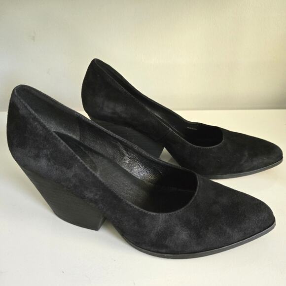 Eileen Fisher "Hawk" Black Suede Pump with Stacked Chunky Heel, Size 9.5 - Picture 3 of 10